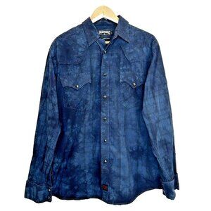 Panhandle Slim Western Shirt Mens Size Medium 90 Proof Metal Snap Long Sleeve